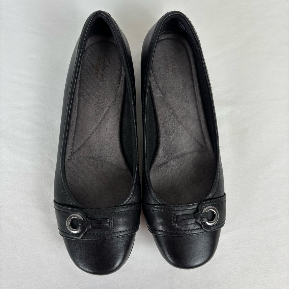 Clarks Leather Low Heel Loafers Slip On Flats Buckle Comfort Shoes Black Size 9 - Picture 5 of 15